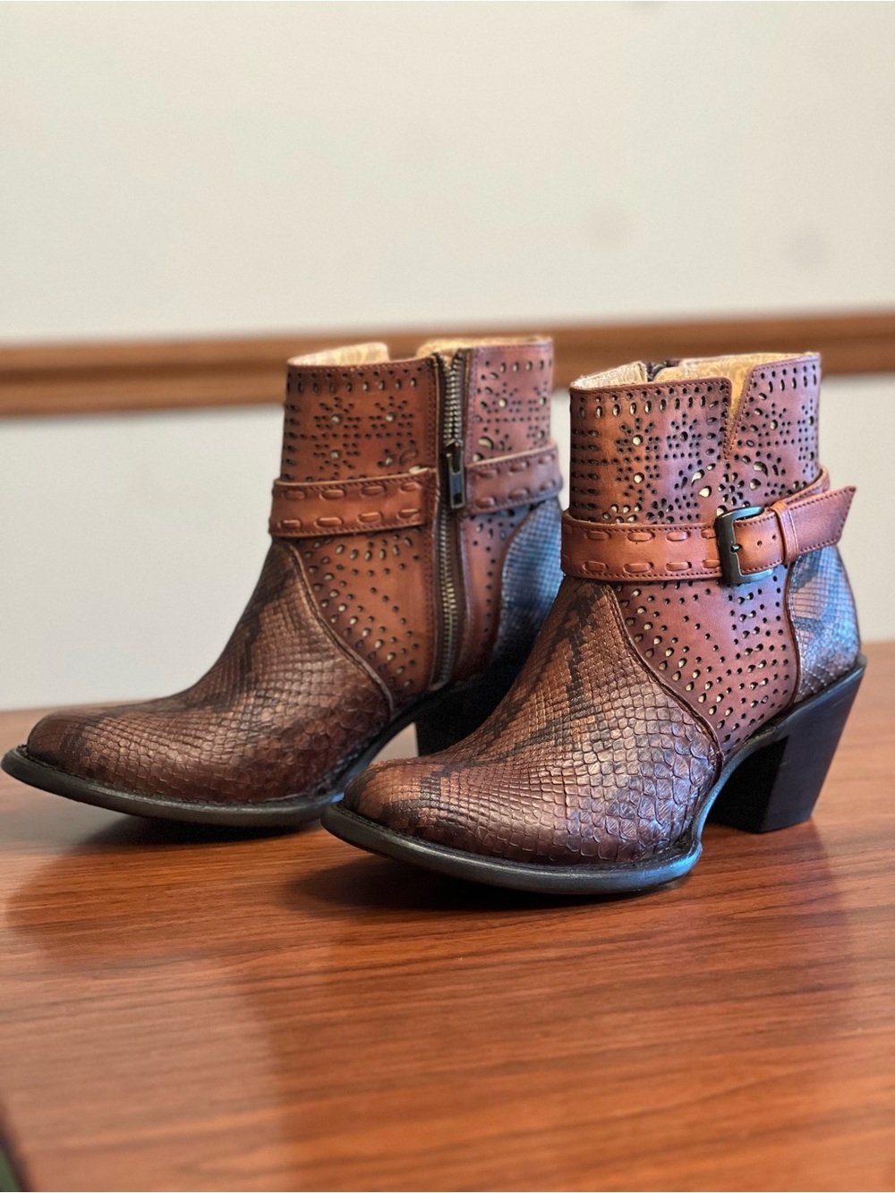 NWT J.B. Dillon Reserve Snake Skin Ankle Boots with Perforated Detailing